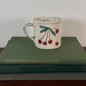 Ceramic Mug Vintage Berry Leaves Hartstone Pottery Fruit Salad Floral Blue 1982